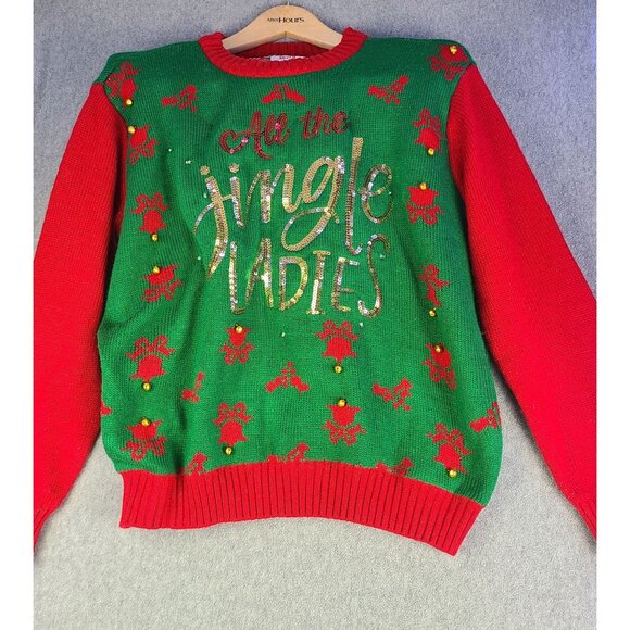Merry Christmas All the Jingle Ladies Light Up Ugly Christmas Sweater Sequin - Picture 1 of 14